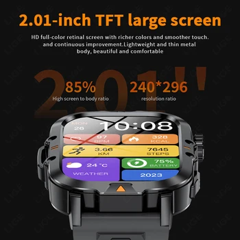 LIGE 2.01-inch HD Screen Men Smart Watch With Flashlight Outdoor Sports Men Watch IP68 Waterproof Health Monitor Call Smartwatch 3