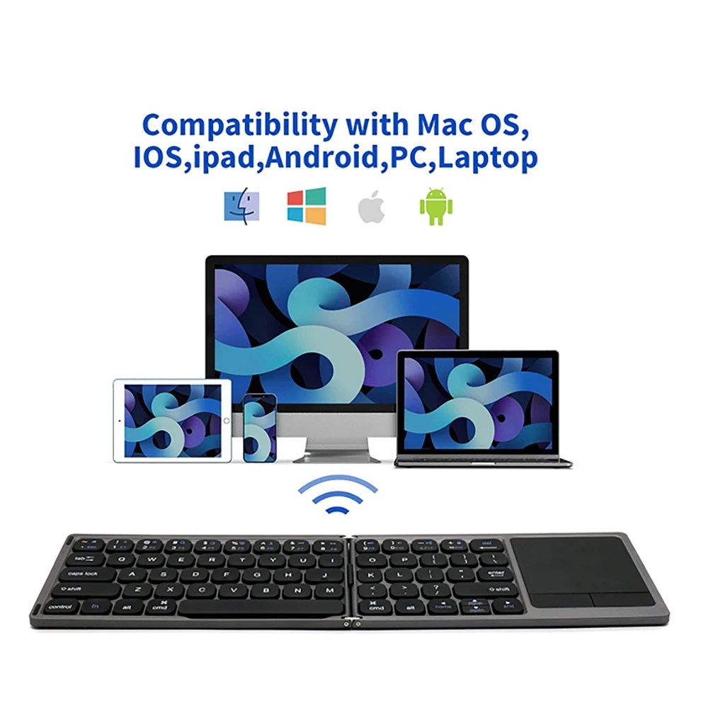 Teclado plegable, teclado Bluetooth inalámbrico portátil multidispositivo  con panel táctil y teclado numérico, teclado plegable de viaje recargable