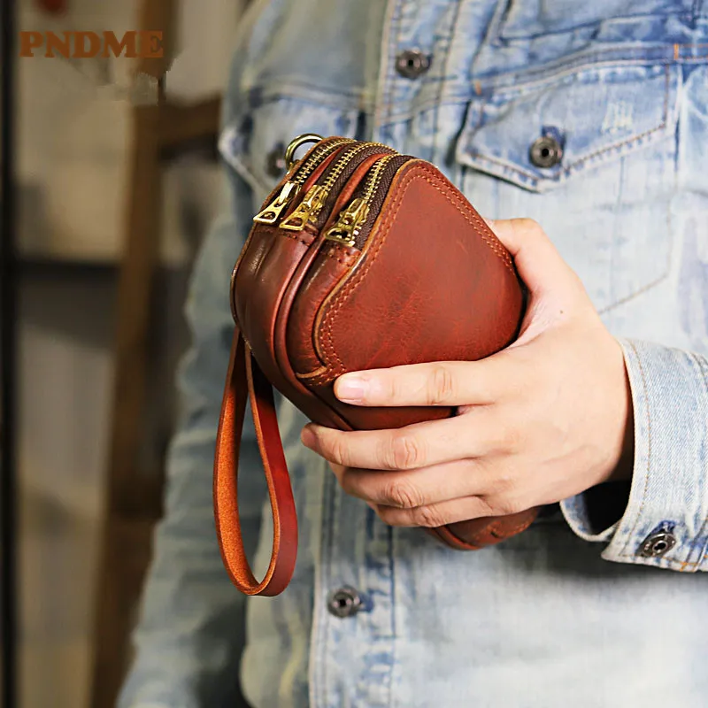 High-quality natural real cowhide men's clutch bag original designer handmade genuine leather large-capacity multi-zipper wallet