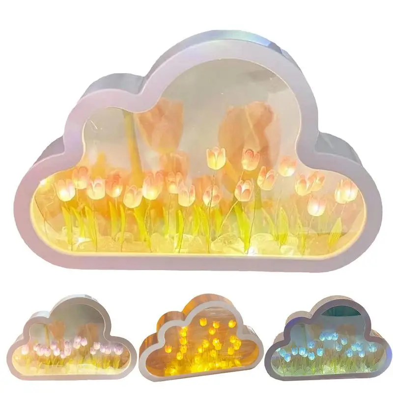 

Cloud Tulip Night Light Handmade DIY Cloud Tulip Mirror Night Light Living Room Bedside LED Desk Lamp Ornament Home Decor gift