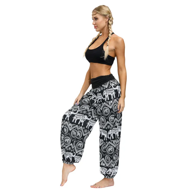 Casual pants women's summer elephant digital printing plus size women's elastic waist bloomers gym clothes yoga pants women YEX014
