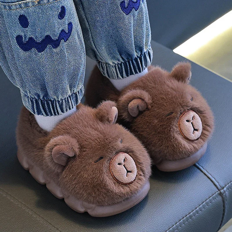 Capybara Winter Cotton Slippers Women New Fluffy Furry Cartoon House Slippers Woman Non Slip Soft Sole Plush Slides Size 32-45