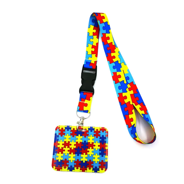  Autism Puzzle Pieces Badge Holder Lanyard Card ID Neck Straps  Keychain Pass Gym Mobile Key Holder Key Rings Jewelry Gifts : Office  Products