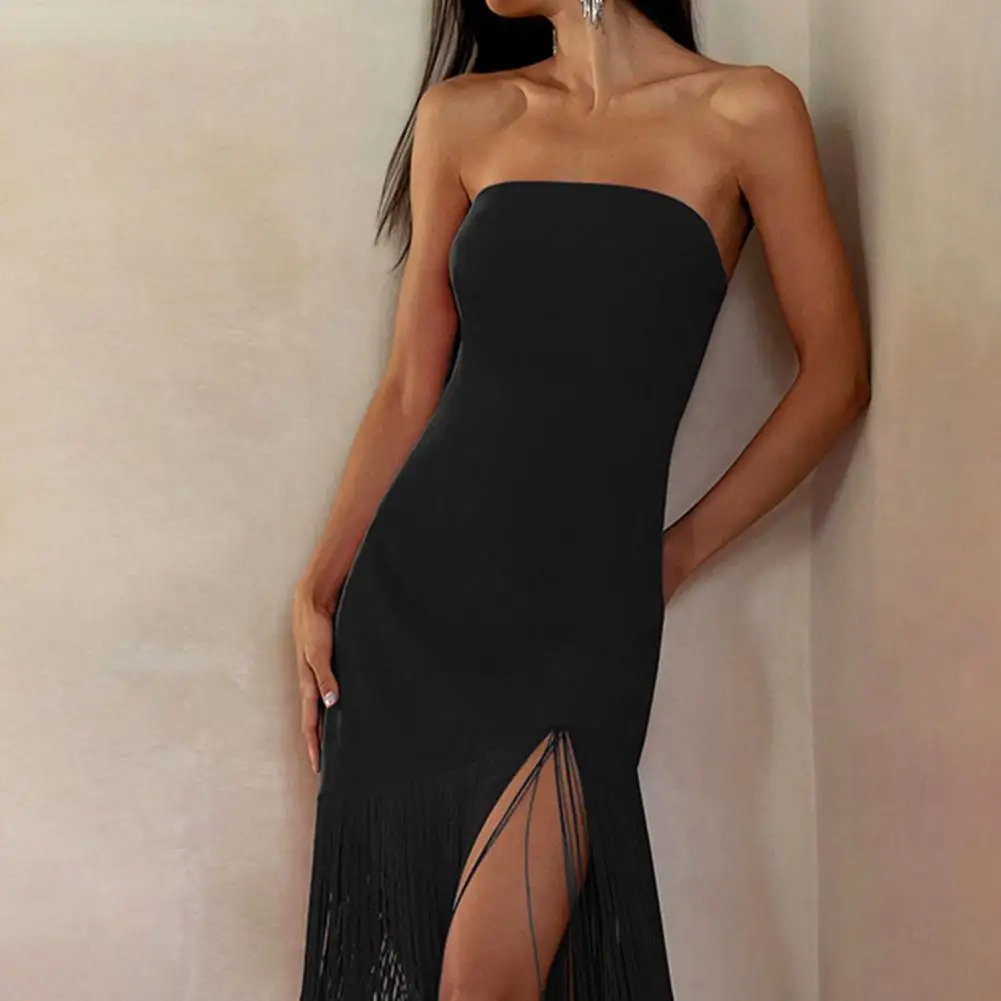 Sleeveless Strapless Backless Waist Tight High-Waist Sexy Dress Women Sexy  Slim Fringe Bandeau Dress Female Clothing - AliExpress 200000345