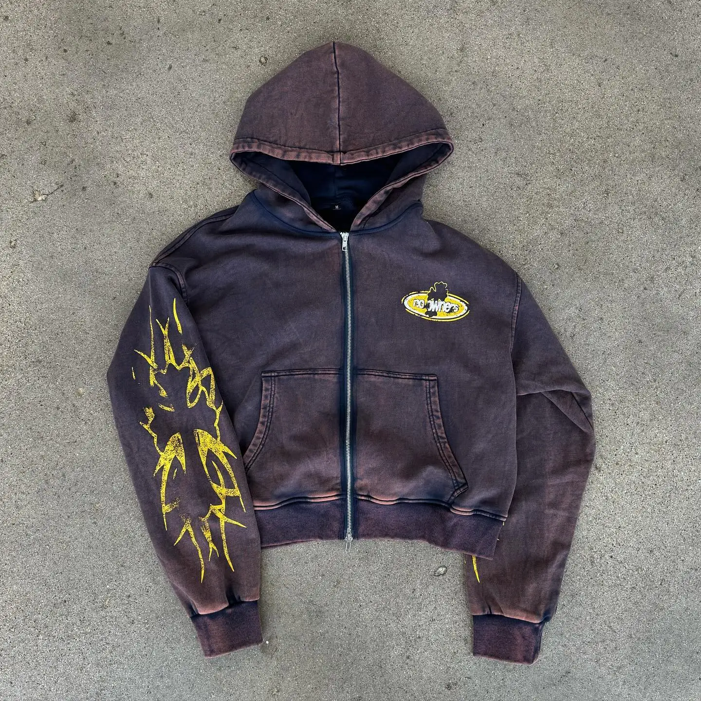 thumbnail image 1 of Sudadera con capucha y cremallera con lavado ácido a la moda de moda Harajuku con estampado gráfico gótico retro sudadera de alta calidad ropa de hombre de gran tamaño, 1 of 4