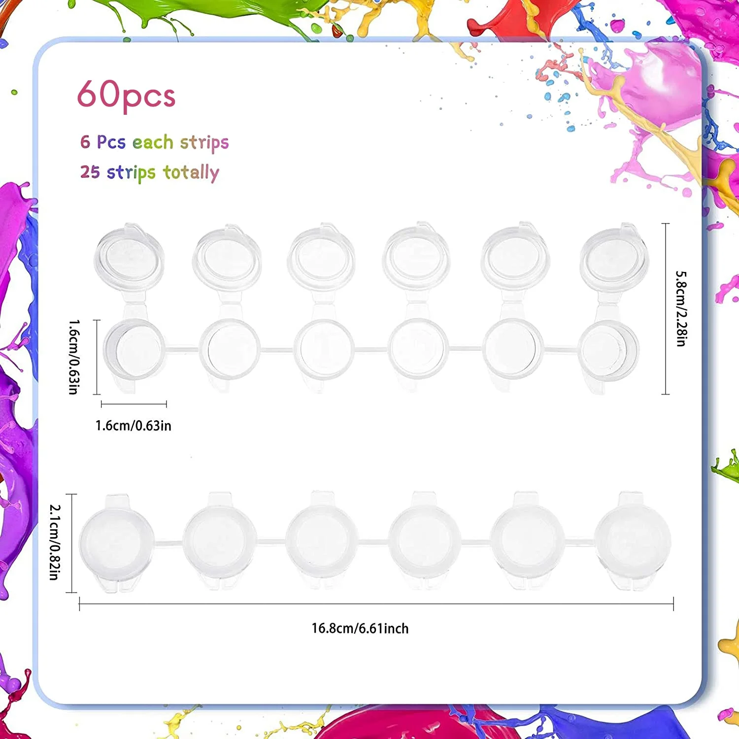 빈 페인트 스트립 360 화분, 투명 플라스틱 보관 용기, 페인팅 공예 용품, 60 스트립 페인트 컵, 3 ml/0.1 oz