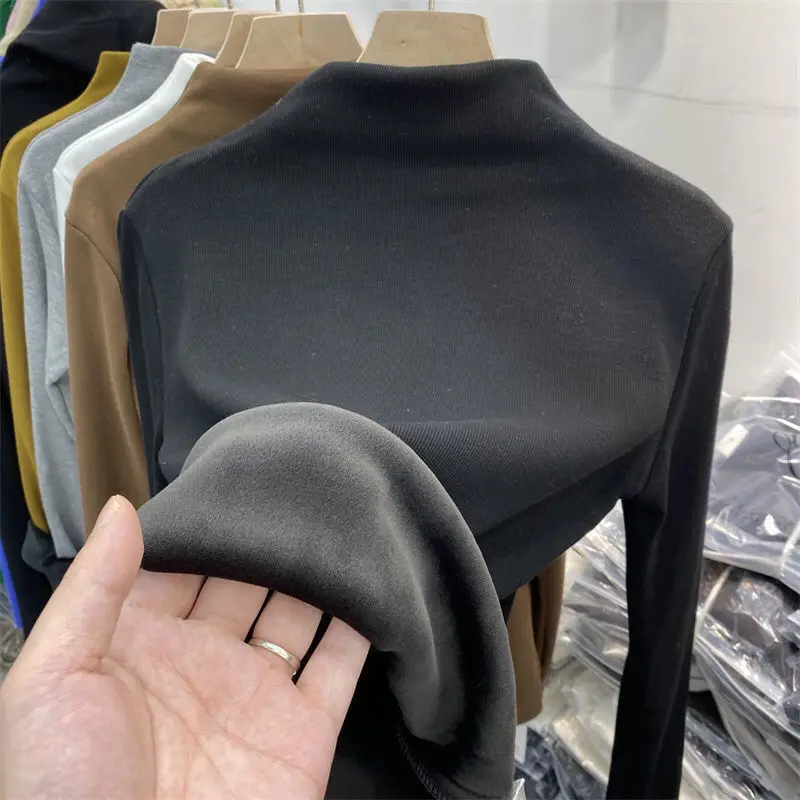 

Утолщенная бархатная теплая нижняя рубашка, Женская осенне-зимняя новая бархатная футболка с высоким воротником, топ, термобелье