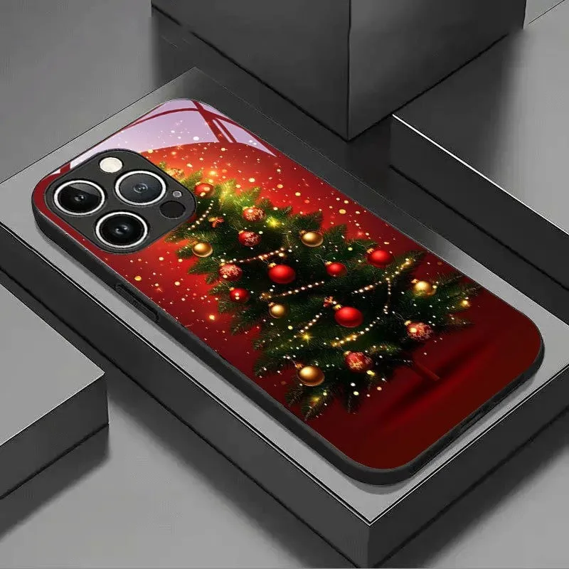 Festive Red Christmas Tree Pattern Phone Case - Glass & Silicone Cover