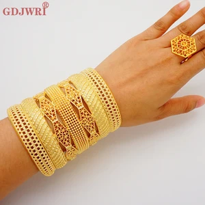 Роскошные французские браслеты из Дубая золотого цвета с кольцом для женщин свадебный Арабский Браслет-амулет нигерийские Свадебные африканские ювелирные изделия