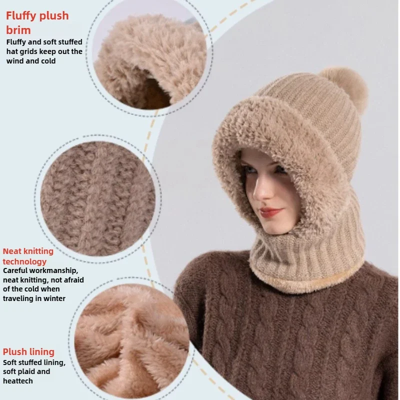 Hot Selling All-in-one Winter Warm Outdoor Hiking Plush Knitted Hat Outdoor Cycling Face Neck Cover Warm Hat