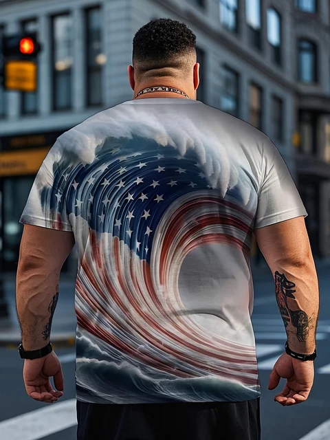 Plus Size T-Shirt Patriotic Wave Patterns of The American Flag