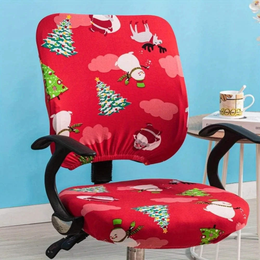 Christmas Office Chair Cover Set Xmas Stretchable Computer Desk Chair Seat Covers Waterproof Swivel Chair Protective Slipcover