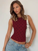 Hugcitar femmes mode à pois imprimé O cou Sexy mince culture débardeur été femme vêtements plage vacances fête Streetwear 3