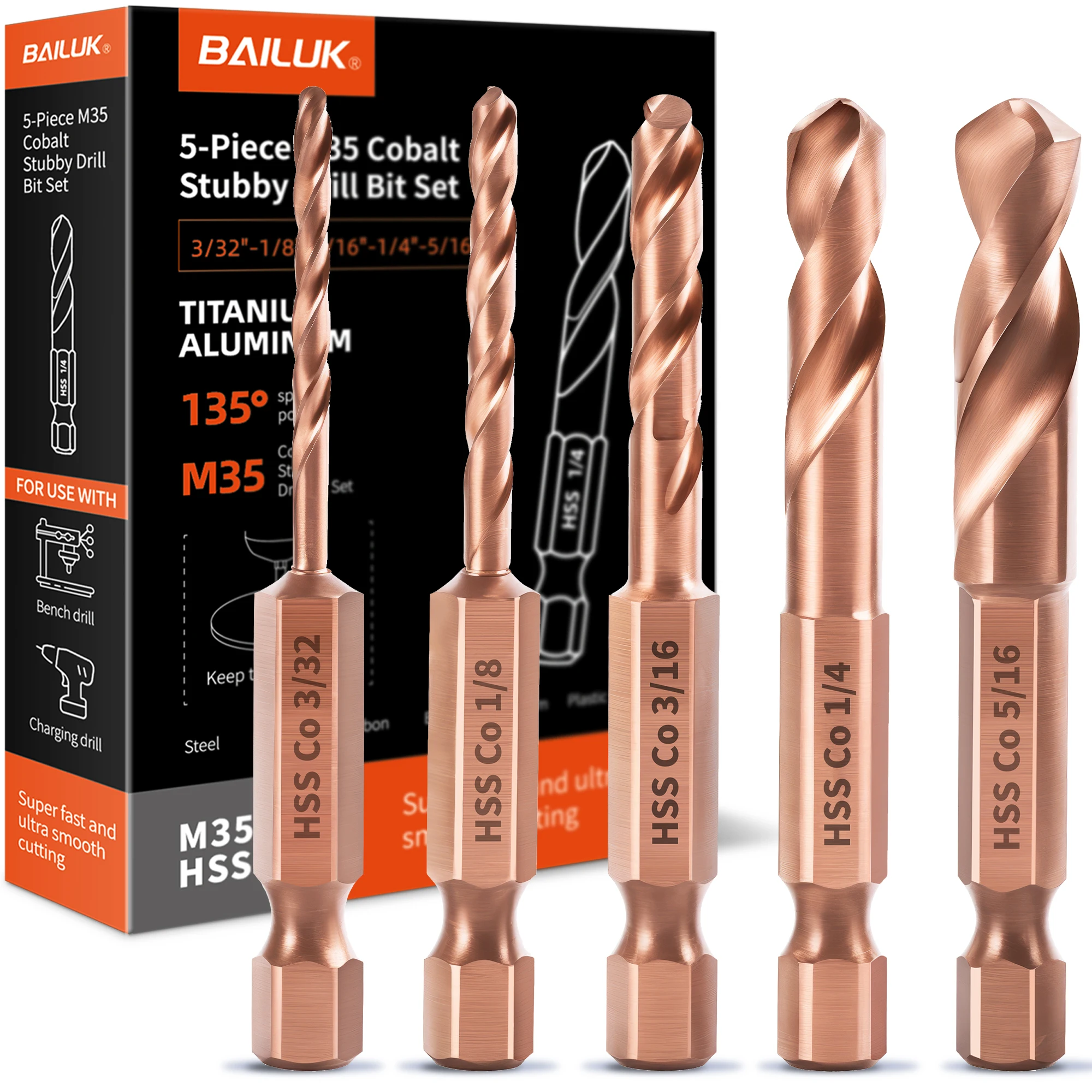 M35 Cobalt Carbide StubbyTwist Drill Bit Set For Metal Stainless Steel ...
