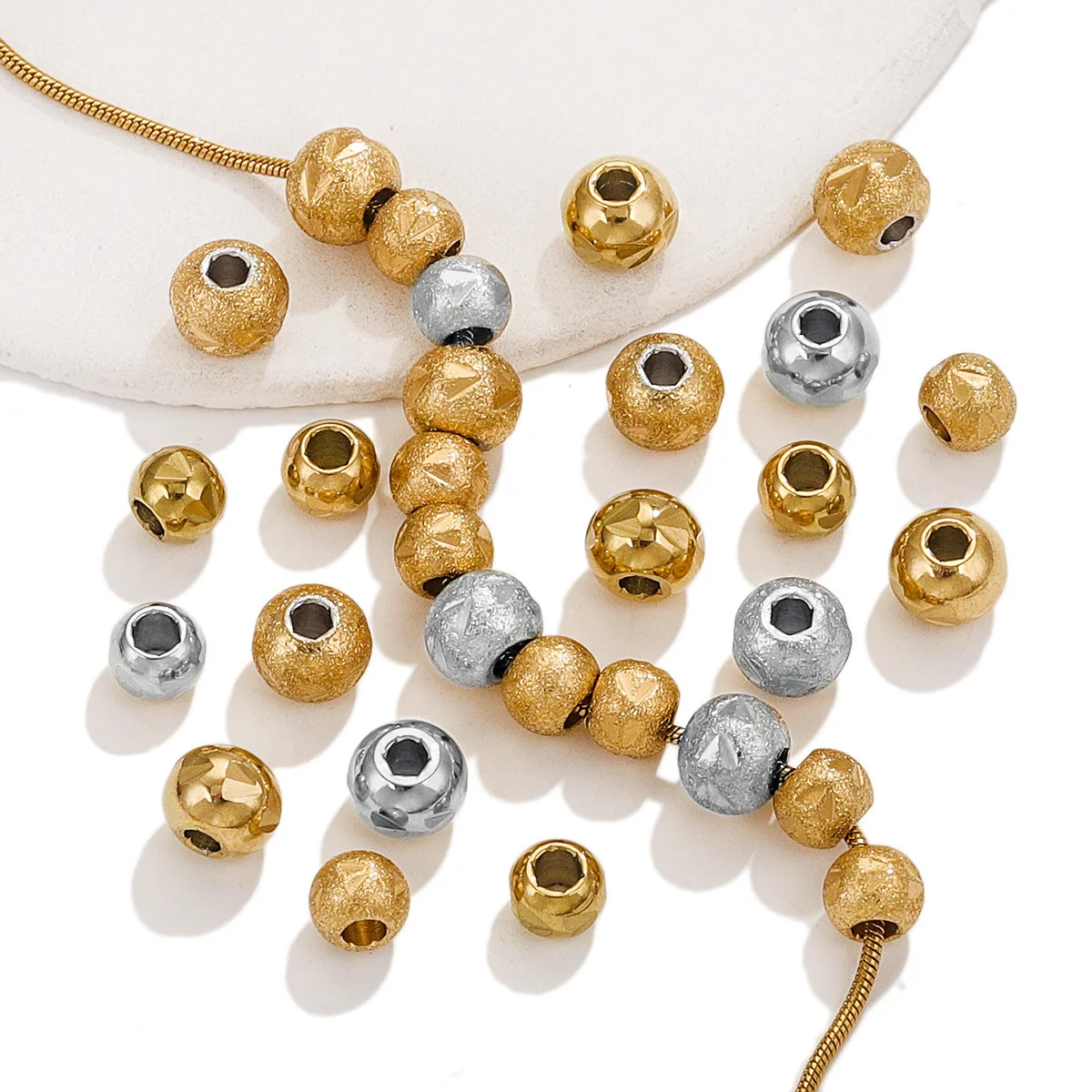 Stainless Steel Sanding Beads Handmade Bracelet Spacer Waterproof Bead Jewelry Accessories 1