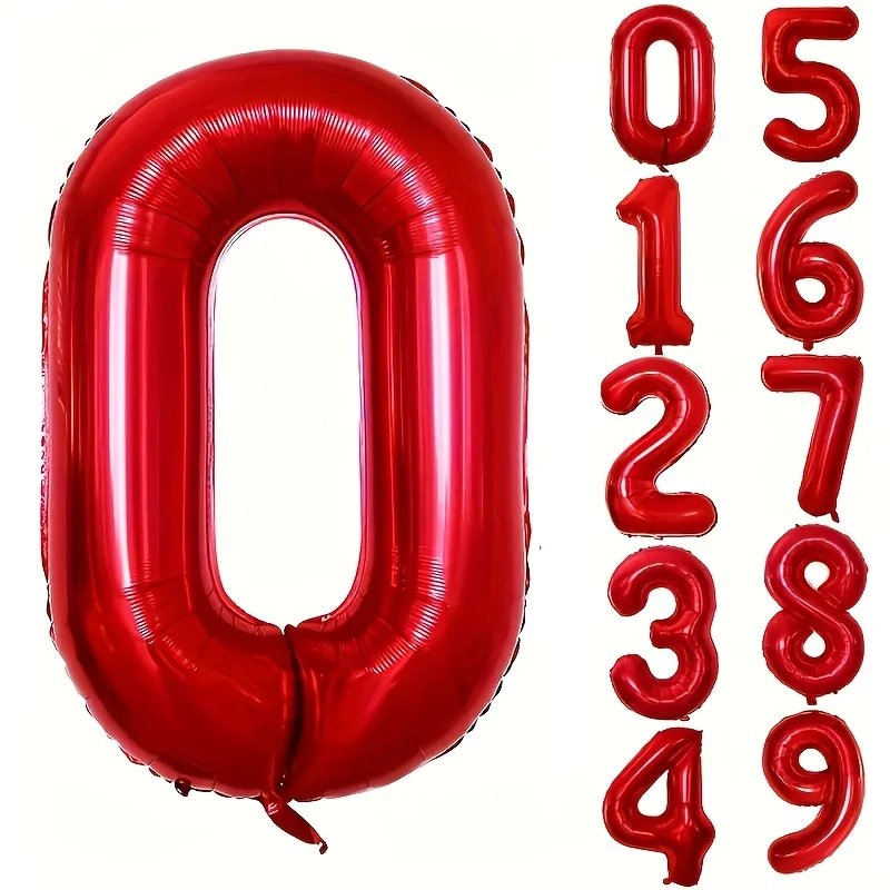 32 Zoll rote Zahlen-Folienballons für Geburtstag, Jahrestag, Party-Dekoration, großes Familienfeier-Fotohintergrund-Dekorationsset