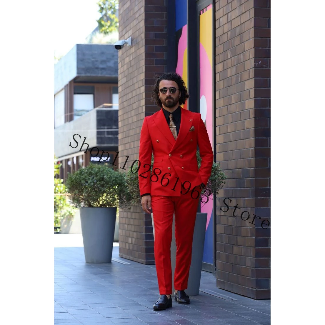 New Fashion Men Suits Peak Lapel Double Breasted 2 Pieces Bridegroom Groomsmen Wedding Tuxedos Blazer Pants Costume Homme