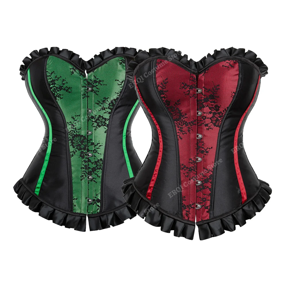 

Vintage Corset Top Women Lace Floral Corsets Gothic Lace Up Overbust Victorian Corset Bustier XS-7XL Plus Size Red Green