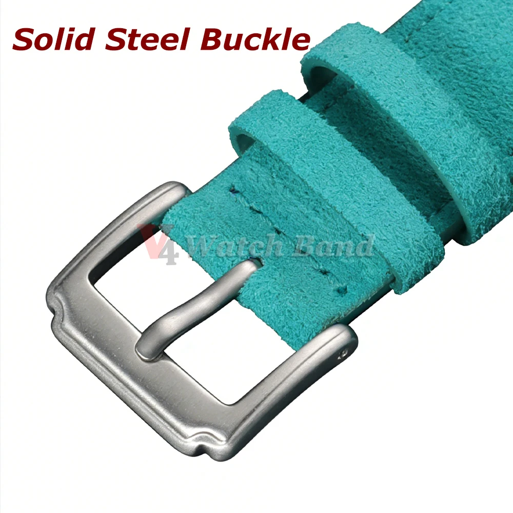 Vintage Suede Leather Quick Release Watch Strap with Calfskin Band and Classic Pin Buckle