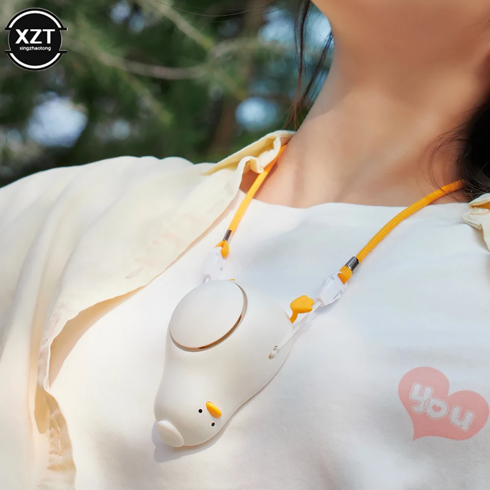 Portable Neck Fan Cartoon Duck USB Rechargeable Fan Mini Desktop Office Desktop Student Outdoor