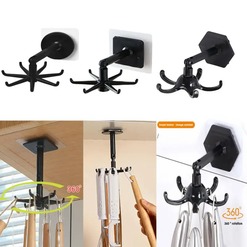 

Kitchen Utensil Hanger Multi-function Rotary Storage Hook 360 ° Rotatable Hook Household Hole-free Adhesive Kitchen Organizer