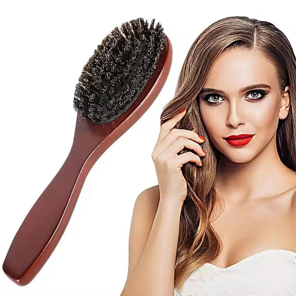 Natural Boar Bristle Wood Hair Brush Comb for Styling and Care