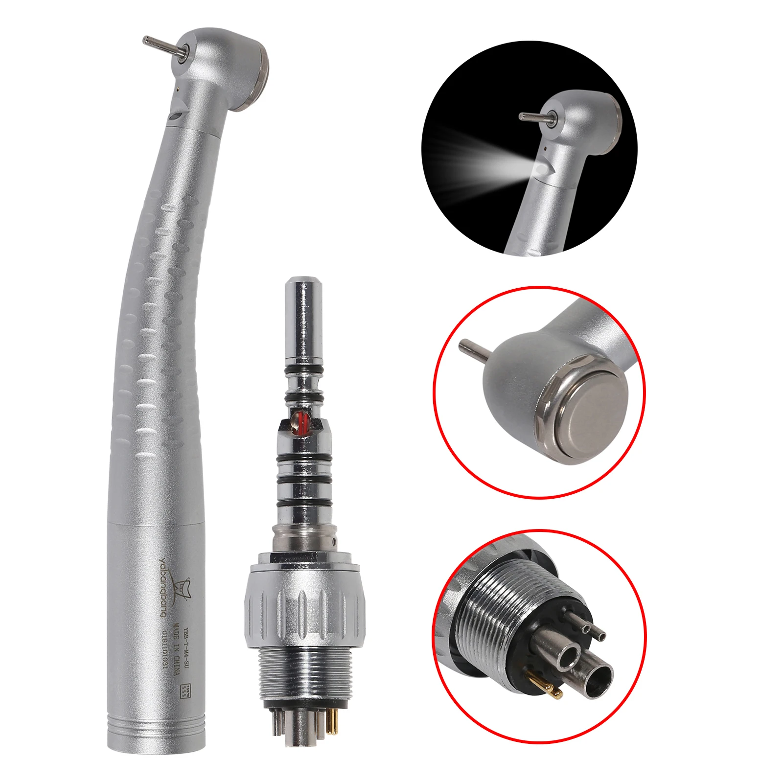Dental LED Fiber Optic High Speed turbine Push Button Handpiece & 6 Hole Quick Coupler 360° Swivel Fit KaVo Style
