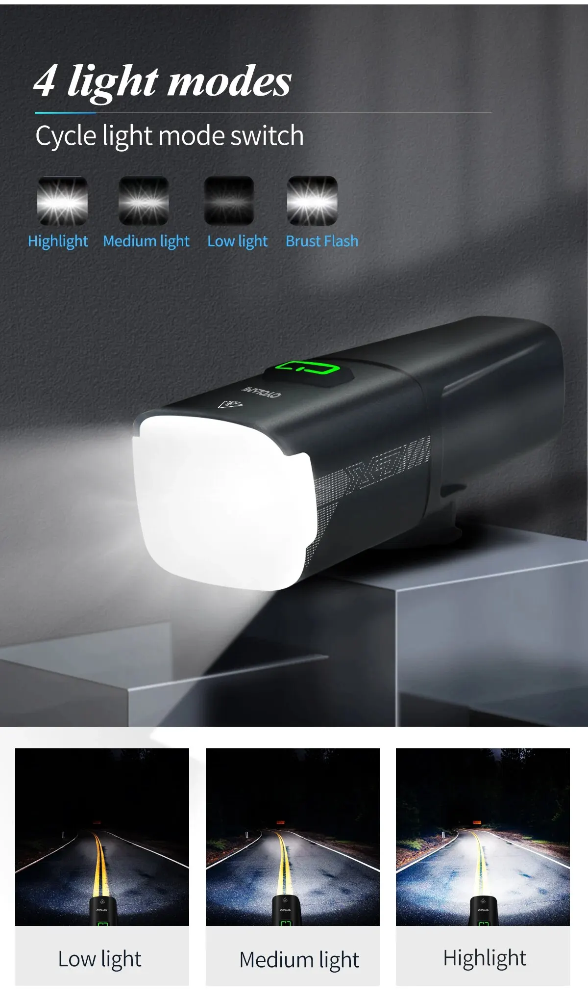 CYCLAMI Bicycle Headlight Brightness 1000 Lumens Replaceable Battery Cycling Front Lights Big Capacity IPX6 Waterproof