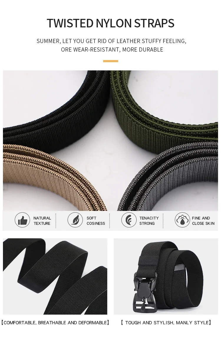 Neuer Herrengürtel mit Schnellverschluss, magnetische Schnalle, elastischer Gürtel, weicher Sportgürtel aus echtem Nylon – Detail 3