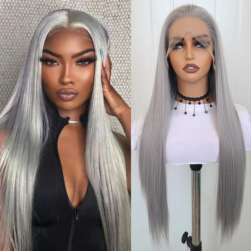 

Charisma Grey Lace Front Wig Long Straight Synthetic Lace Wigs For Women Glueless Lace Wigs Pre Plucked Natural Hairline Wig