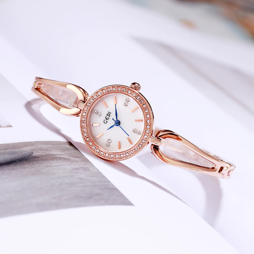 

Часы GEDI женские кварцевые, модные маленькие наручные, с браслетом из розового золота, водонепроницаемые, роскошные брендовые ювелирные украшения