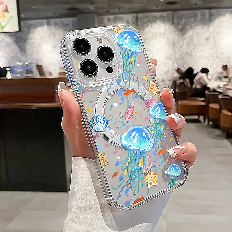 Transparent Jellyfish Pattern Wireless Charging Case