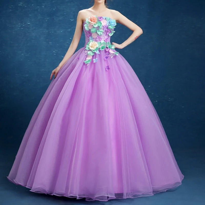 

Ashely Alsa Lavender Quinceanera Dresses Strapless Floral Corset Ball Gown Sweet 16 15 Year Girl Birthday Party Prom Gown Robes