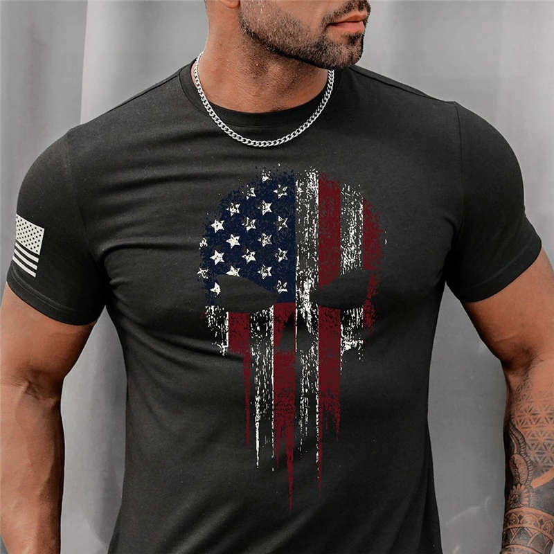 

3D-Printed Men American Flag Pattern Round Neck T shirt Male Man Short Sleeve Quick Dry T-shirt Casual Sports Running T-shirt
