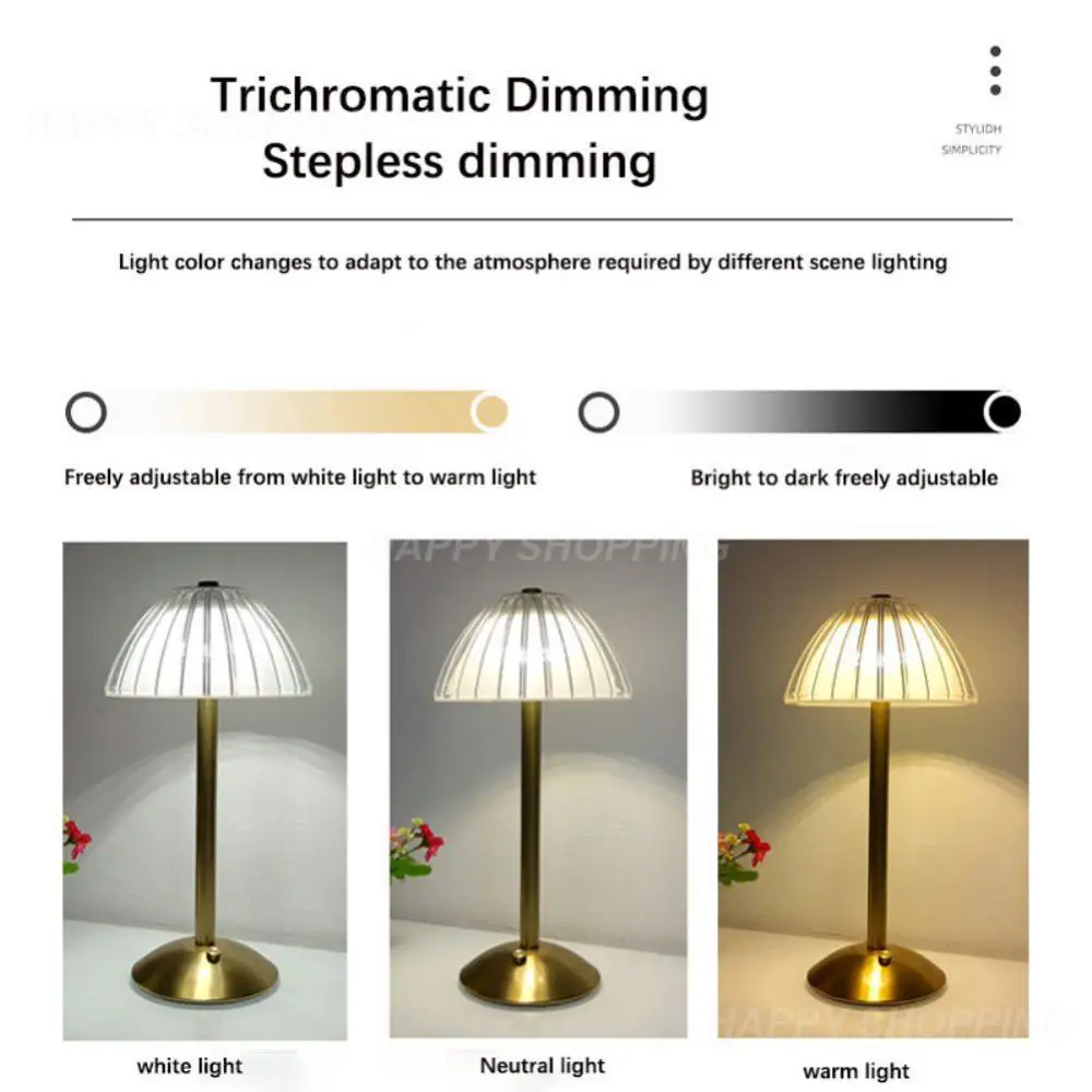 

Nordic Crystal Rechargeable Table Lamp LED Bar Lamp Touch Dimmable Golden Desk Lamp Living Room Bedroom Hotel Lamp Bedside Lamp
