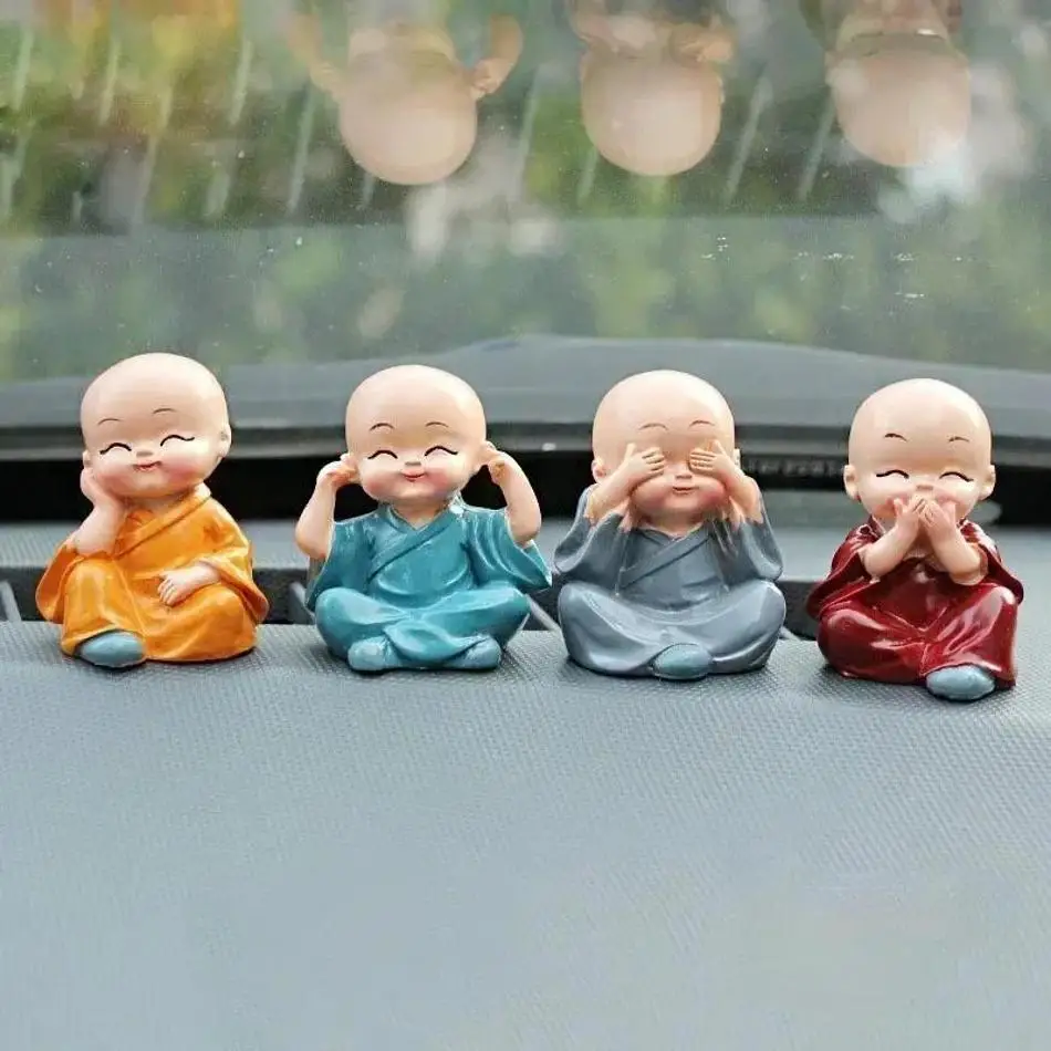 4 Pcs Resin Craft Gift Lovely Monk Sculptures Cartoon Buddha Statues Dolls Table Ornament Creative Fuuny Crafts Home Decoration