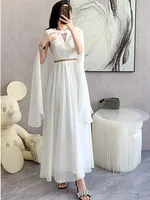 SMTHMA New Fashion Luxurry White Long Dress Women Sleeveless High-End Vintage Elegant Party Dresses Vestidos Female Clothing - Image 3