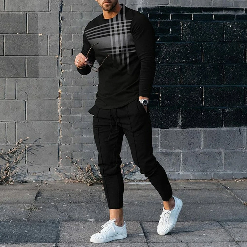 Autumn Tracksuit Long Sleeve T Shirt+Sweatpants Suit Men Streetwear Vintage Sweatshirt Oversized Men Clothing 2 Piece Sets 2023