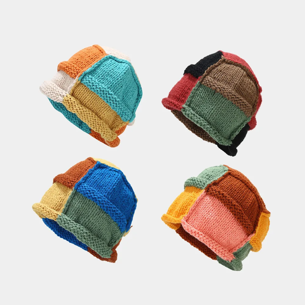 Autumn and Winter Acrylic Patchwork Thicken Knitted Hat Warm Skullies Cap Beanie Hat for Girl and Women 07 2