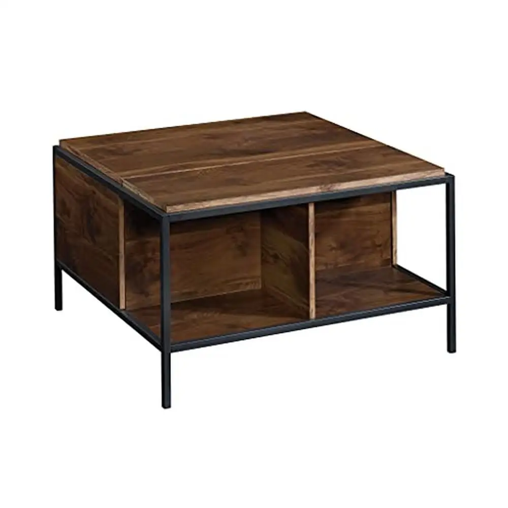 

Walnut Finish Lift-Top Coffee Table Hidden Storage Metal Frame Rectangular Design 33.07" x 32.28" x 19.09