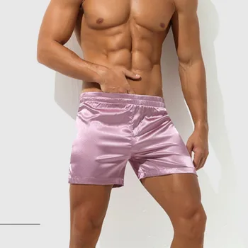 Fashion Men's Satin Boxer Briefs Beach Shorts Sleep Bottom Pajamas Underwear Nightwear Man Loose Home Shorts