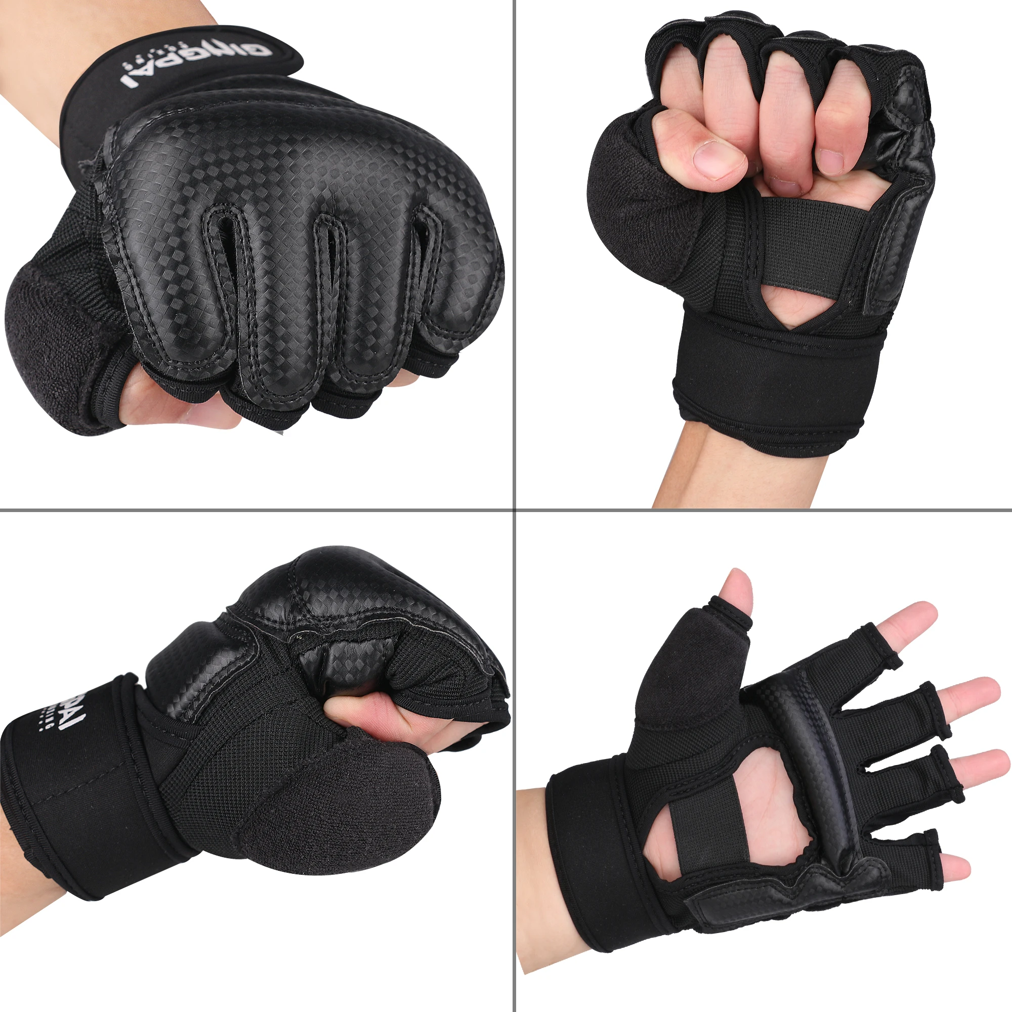 

GINGPAI Taekwondo Karate Gloves for Sparring Martial Arts, Half Finger Training Gloves for Men Women Kids