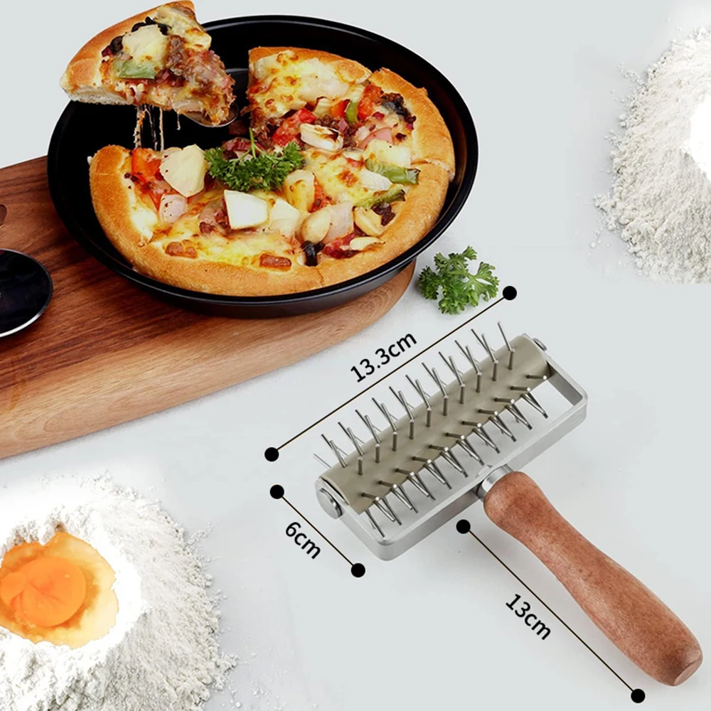 Stainless Steel Pastry Docker Roller Lattice Cutter Needle Pin Punch Pizza  Dough Cutter with Wooden Handle Puncher Docking Tool