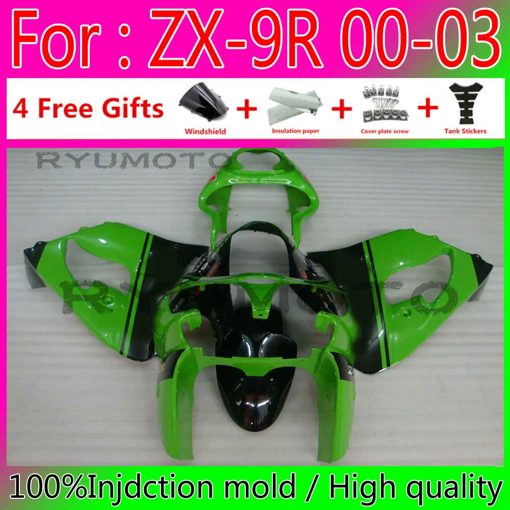 

Spuitgietmatrijs Motorcycle Fairings Kits Voor Kawasaki Ninja ZX-9R 2000 2003 ZX9R 2000-2003 Abs Kuip green black