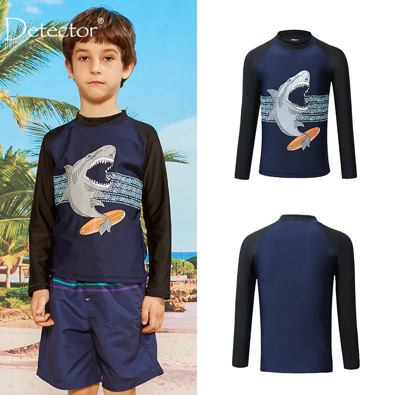 Sports Shirt Summer Boys Long Sleeve Rashguard Kids Swim Suit UPF 50+ Sun Protection Shirts Boys Swimwear Navy Rash Guard Beach Wear