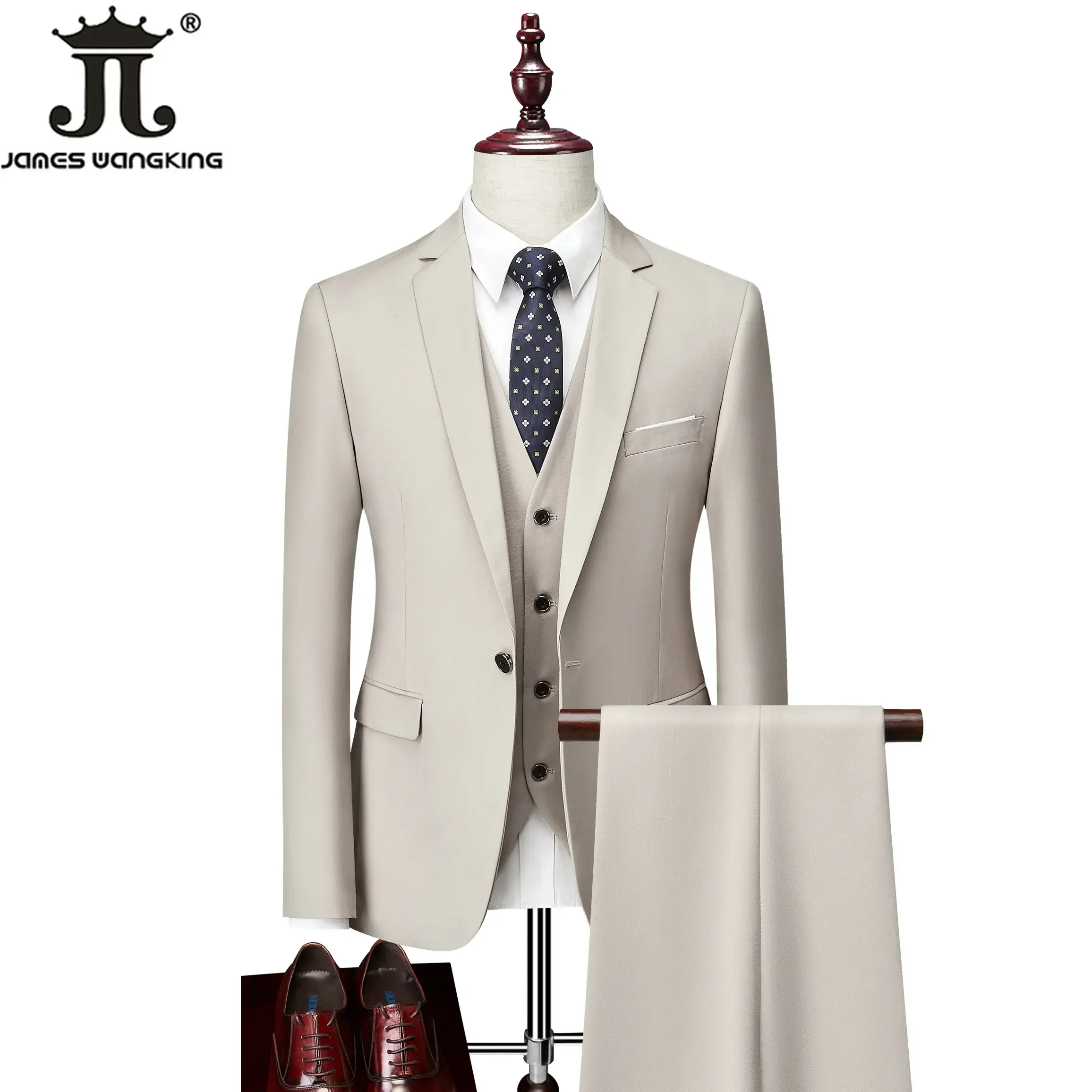 M-6XL 15 Colors ( Jacket+Vest+Pants ) Formal Business Office Men's Suits Groom Wedding Dress Party Dress Solid color Suit 5