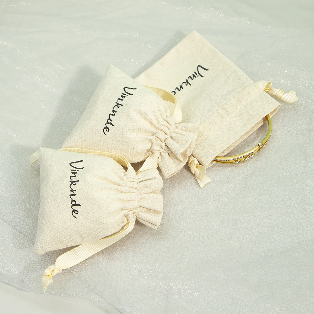 Baumwoll-Schmuckbeutel mit Kordelzug, Naturfarben, Musselin-Beutel mit Pilzöffnung und Zweiseitigem Ripsband, DIY-Geschenkverpackung – Detail 5