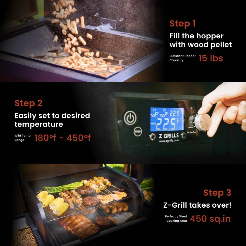 ZPG-450A Wood Pellet Grill & Smoker with PID Controller 8 in 1 BBQ Grill Auto Temperature Control, 450 Sq in Black 5