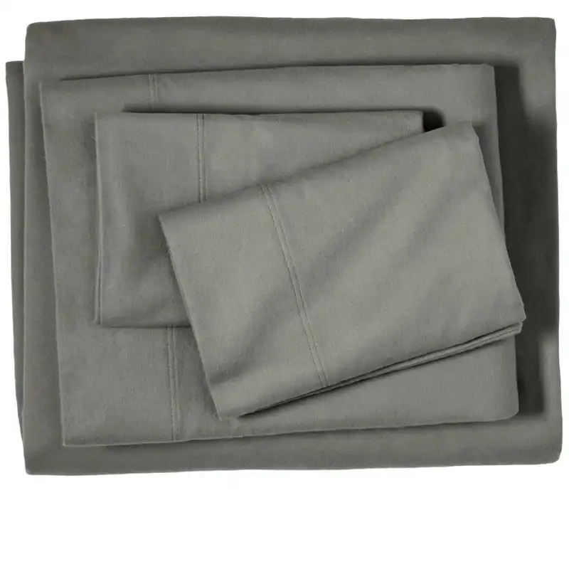 

100% Cotton Flannel Deep Pocket 4-Piece Sheet Set with 2 Bonus Pillowcases (Queen, Gray)