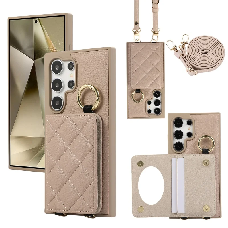 Crossbody Leather Wallet Phone Case with Lanyard and Card Holder Slots